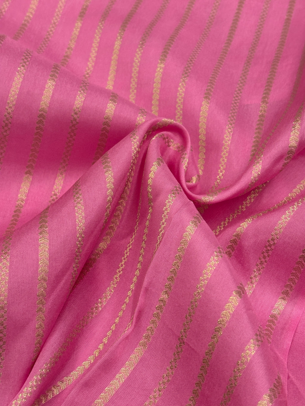 Rust Orange Katan Silk Saree with Gold Buti & Candy Pink Satin Border with Floral Buta