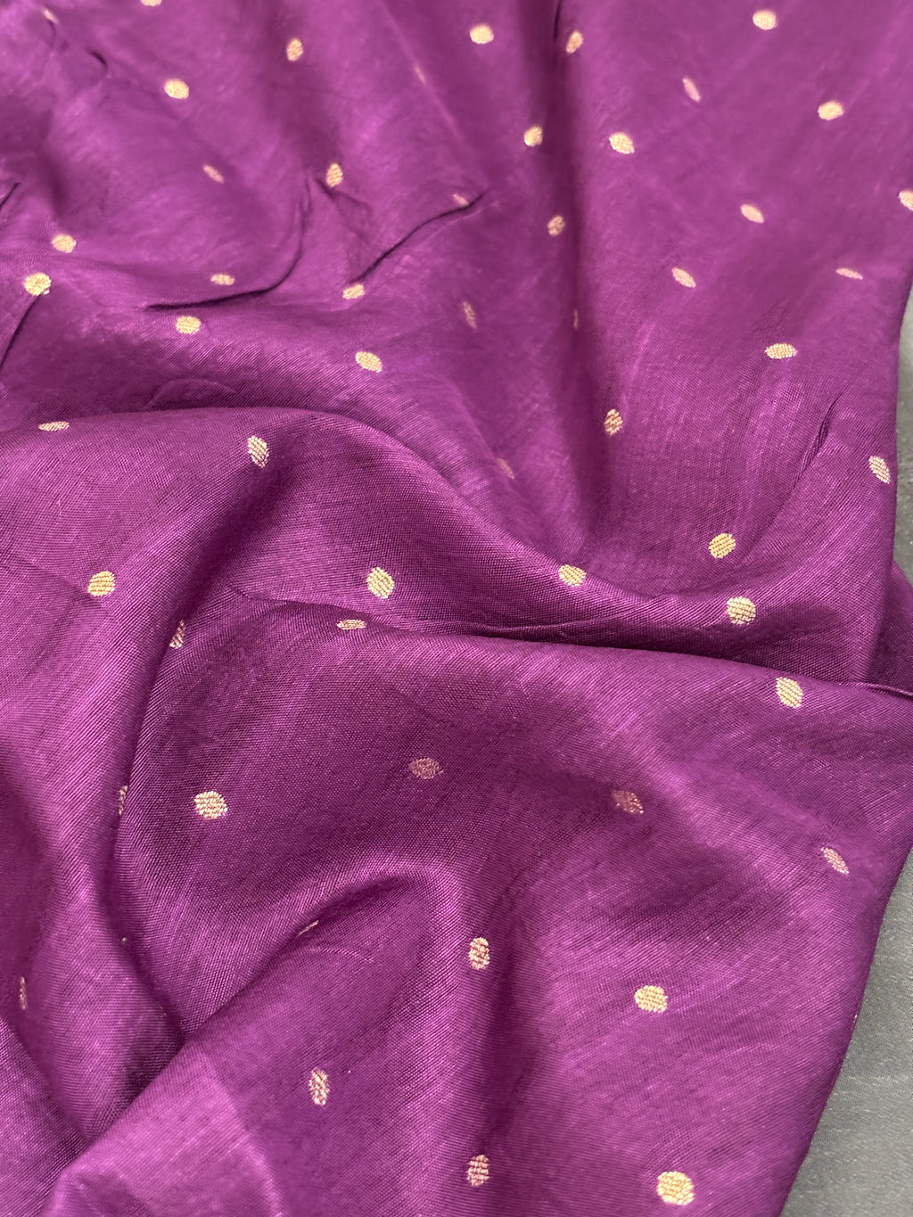 Charcoal Grey Crepe Silk Saree with Gold Zari Buti & Royal Violet Purple Striped Border