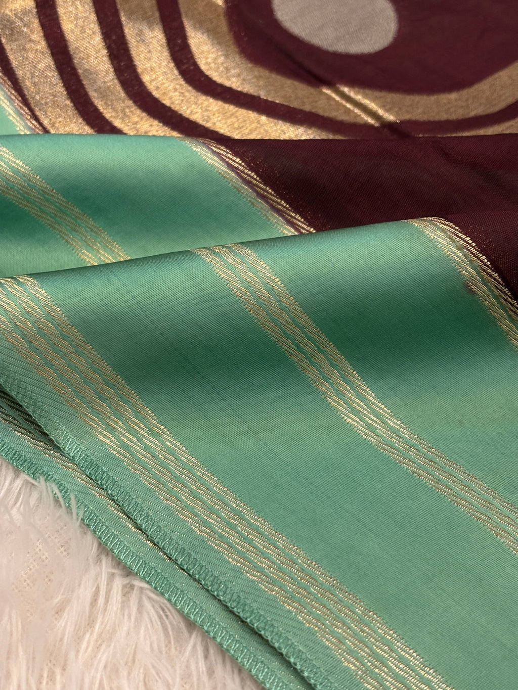 Plum & Sea Green Katan Silk Saree with Modern Abstract Patterns