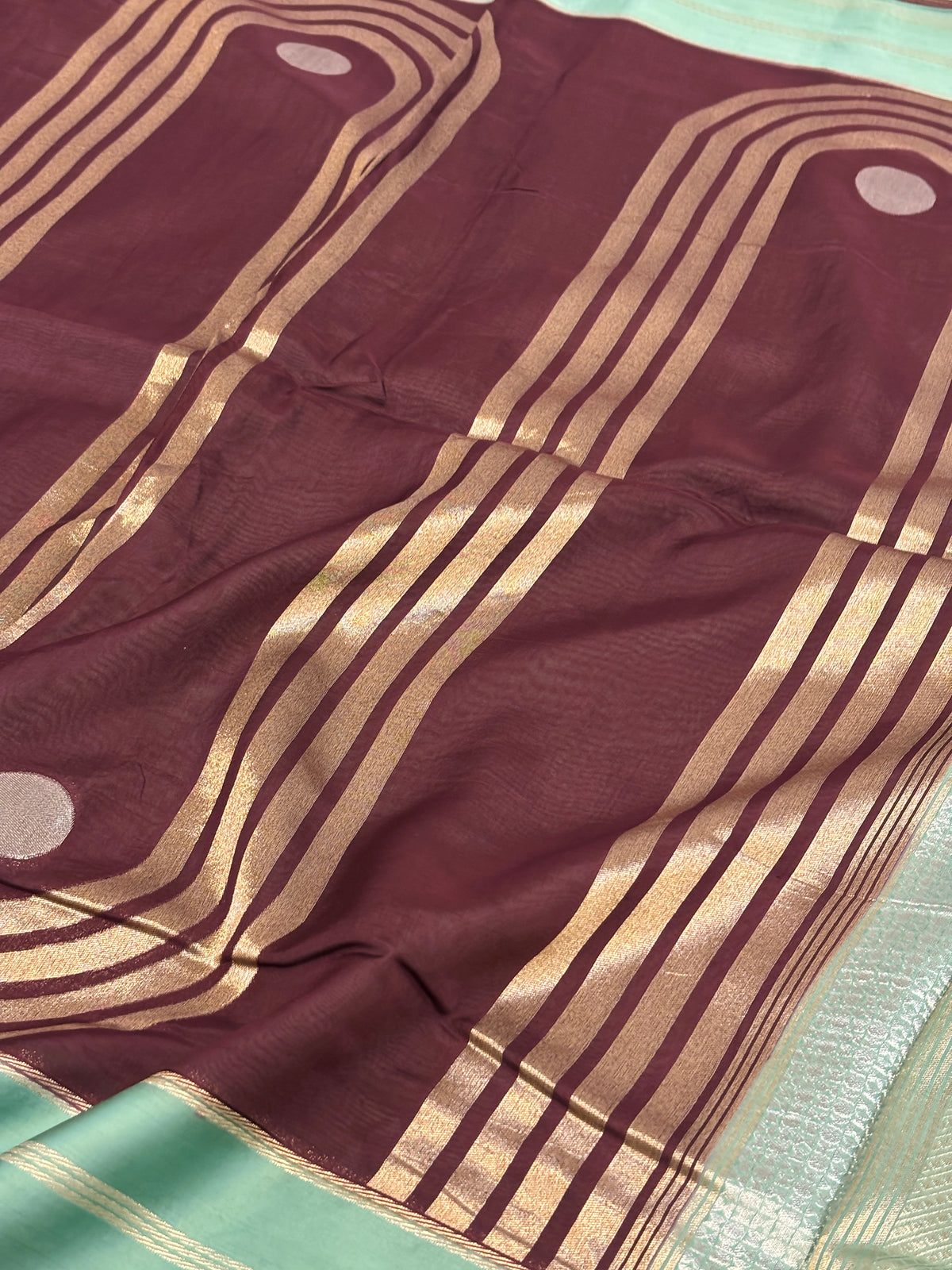 Plum & Sea Green Katan Silk Saree with Modern Abstract Patterns