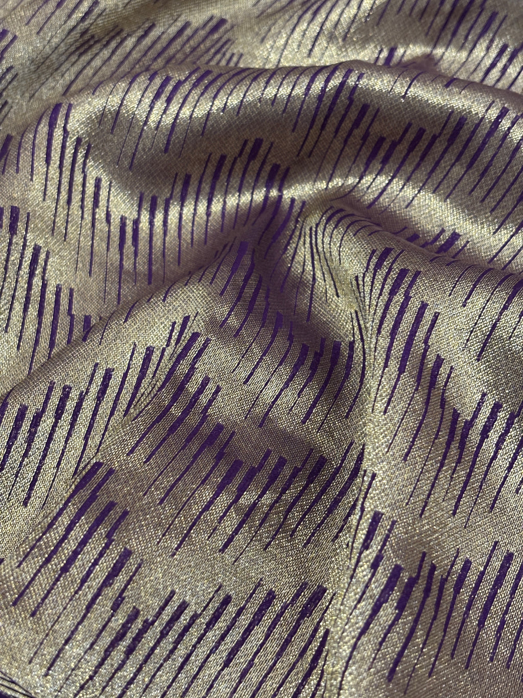 Royal Purple Katan Silk Brocade Saree with Silver-Gold Chevron Weave & Satin Buta Border