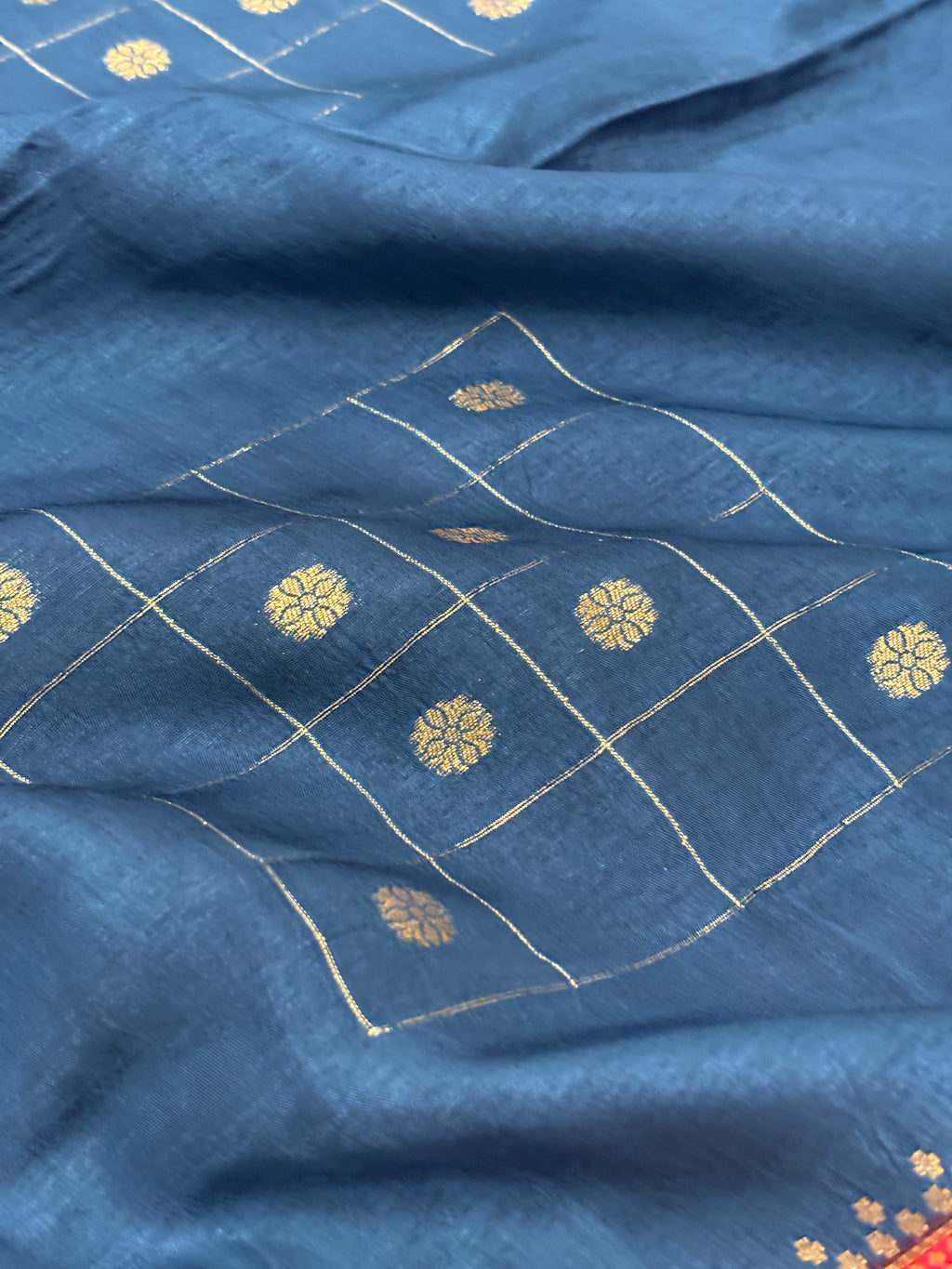 Mustard Yellow Matka Silk Saree with Geometric Zari Weave & Deep Wine Brown Border