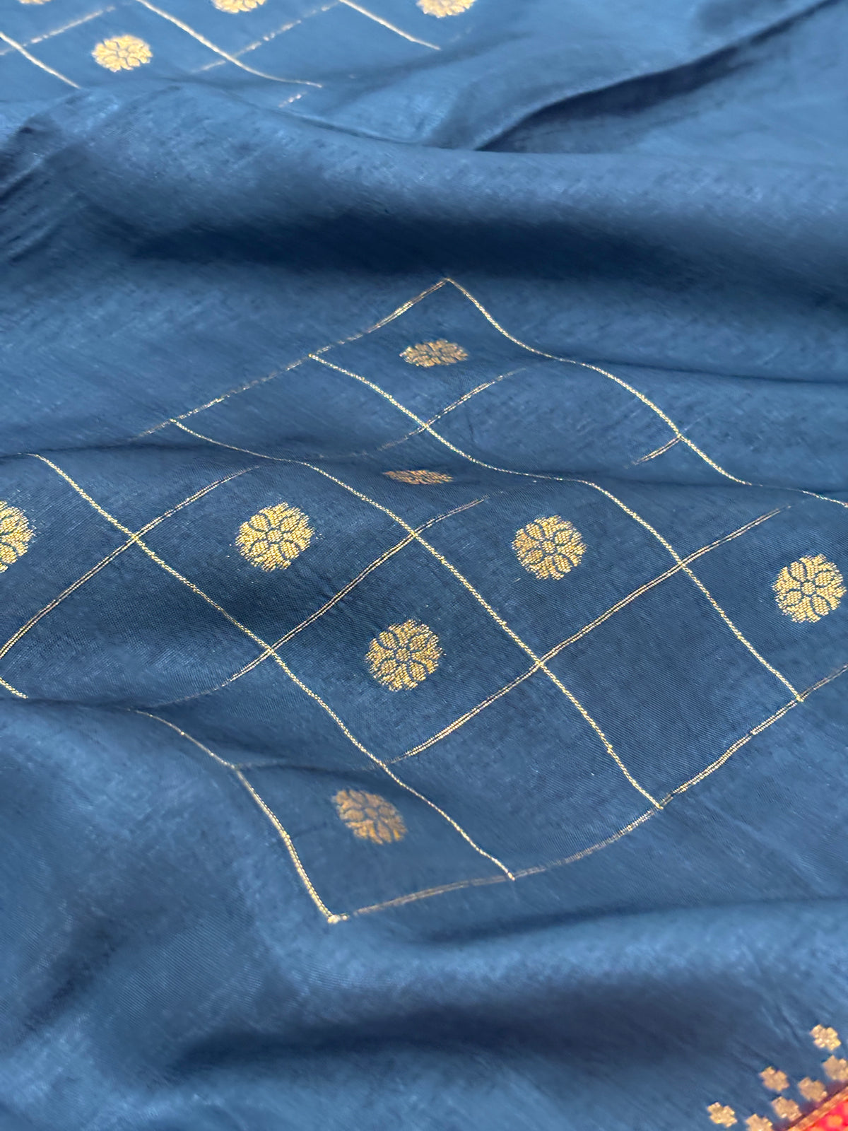 Mustard Yellow Matka Silk Saree with Geometric Zari Weave & Deep Wine Brown Border