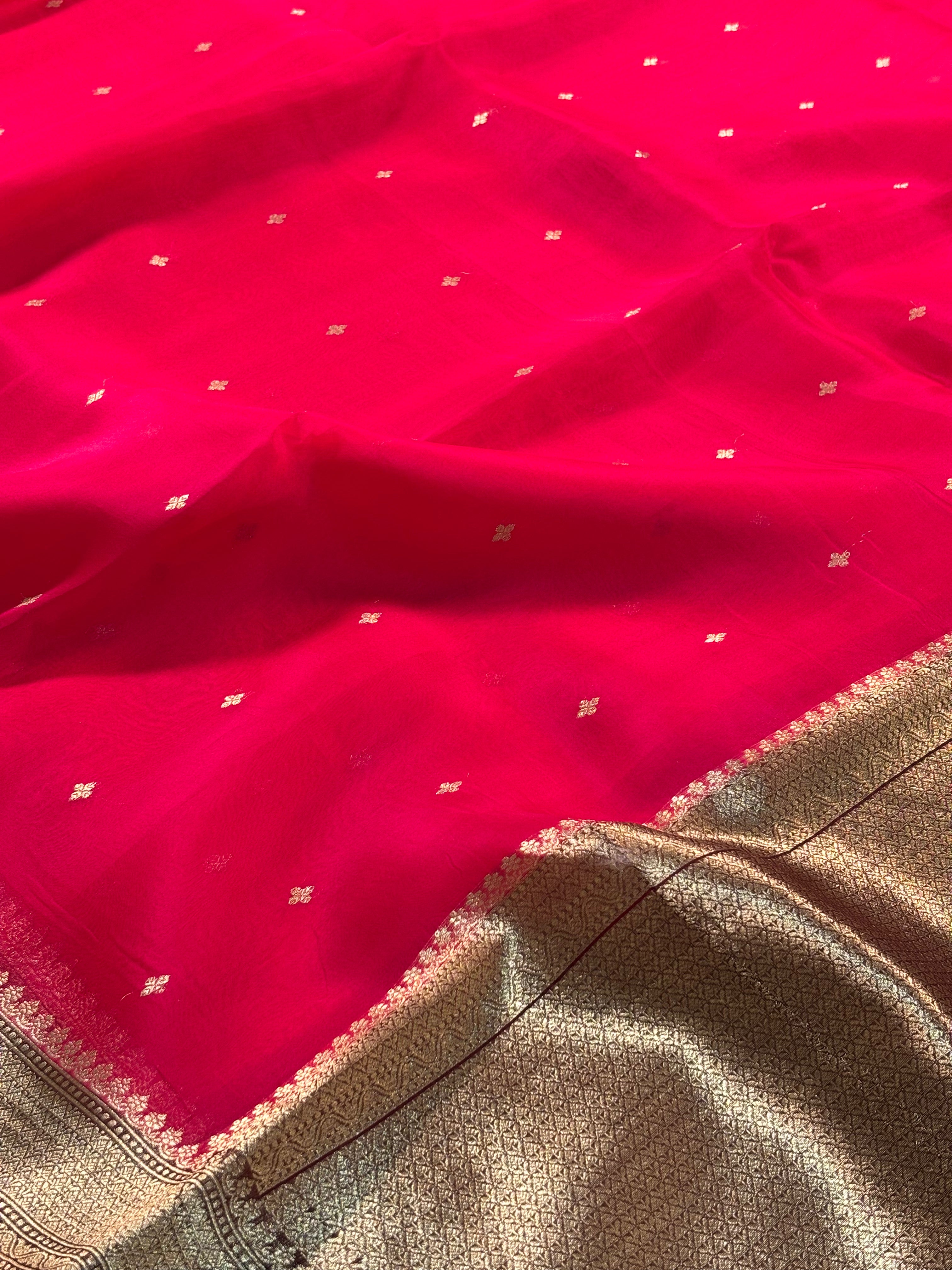 Pure Organza Silk Banarasi Border Booti Saree