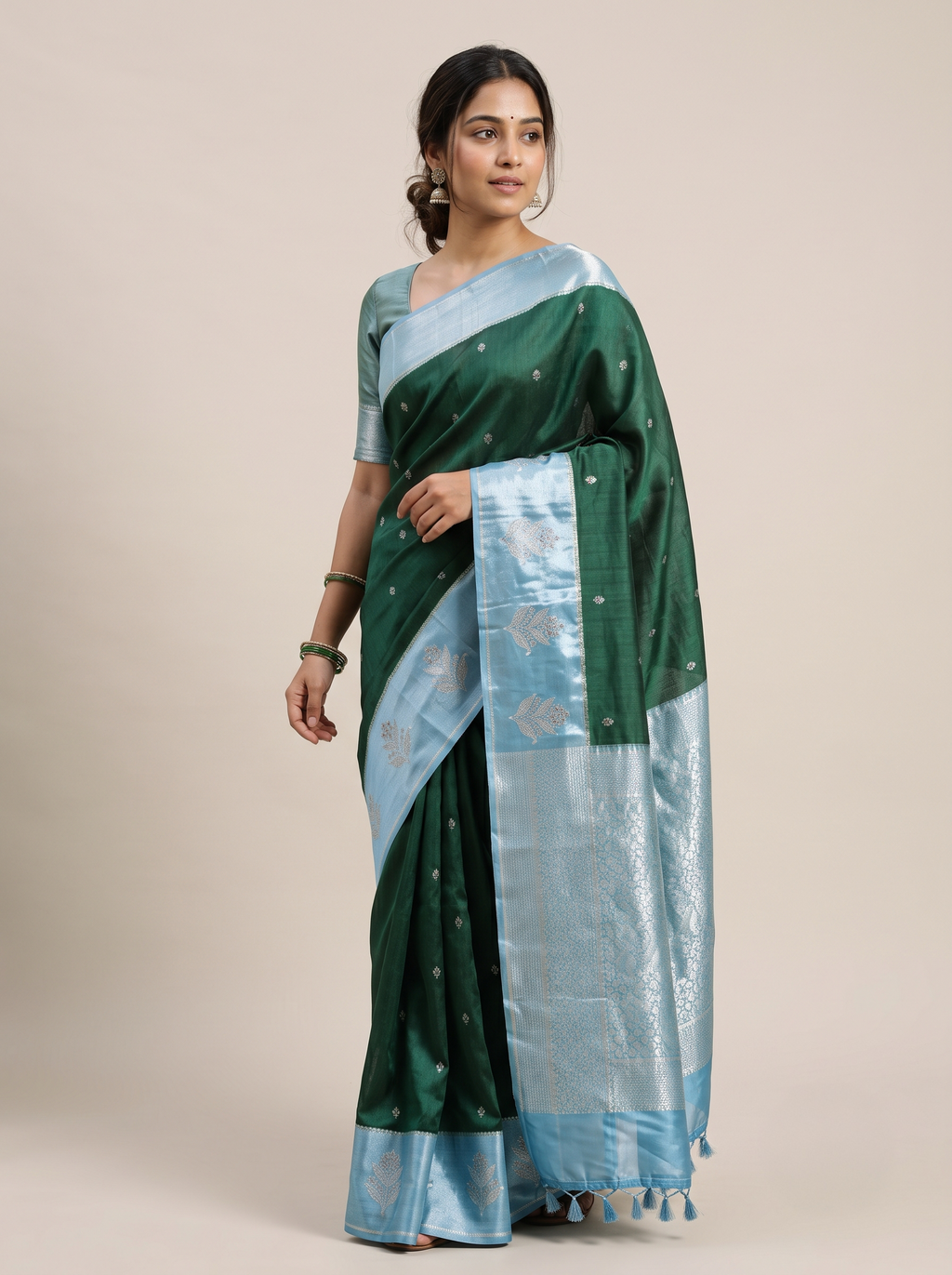 Tangerine Orange Matka Silk Saree with Silver Buti & Royal Purple Satin Border