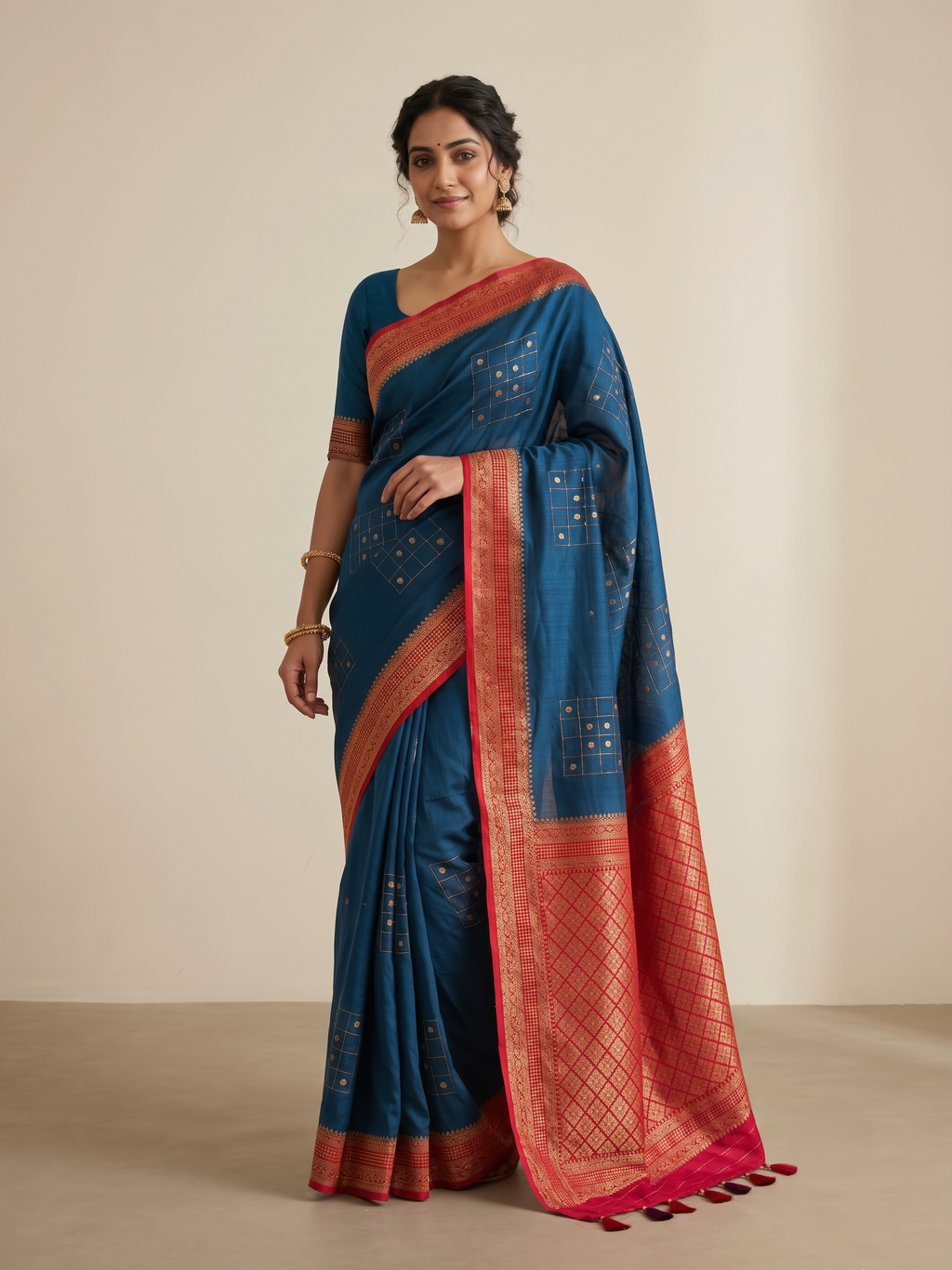 Mustard Yellow Matka Silk Saree with Geometric Zari Weave & Deep Wine Brown Border