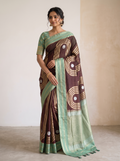 Plum & Sea Green Katan Silk Saree with Modern Abstract Patterns