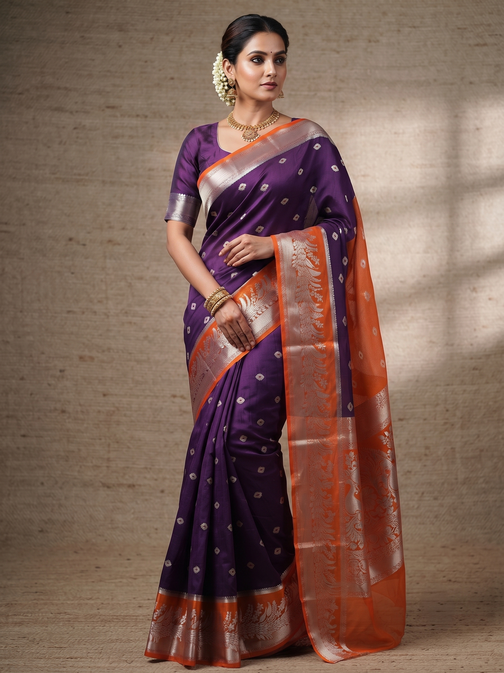 Dupion silk Features with Polka Dots in lavender