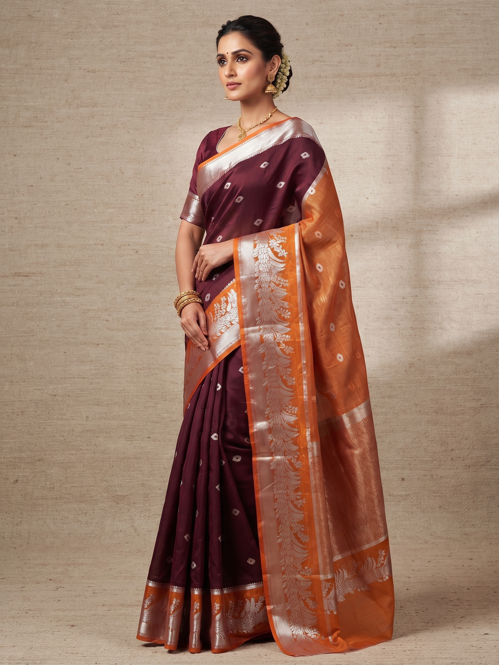 Dupion silk Features with Polka Dots in coco