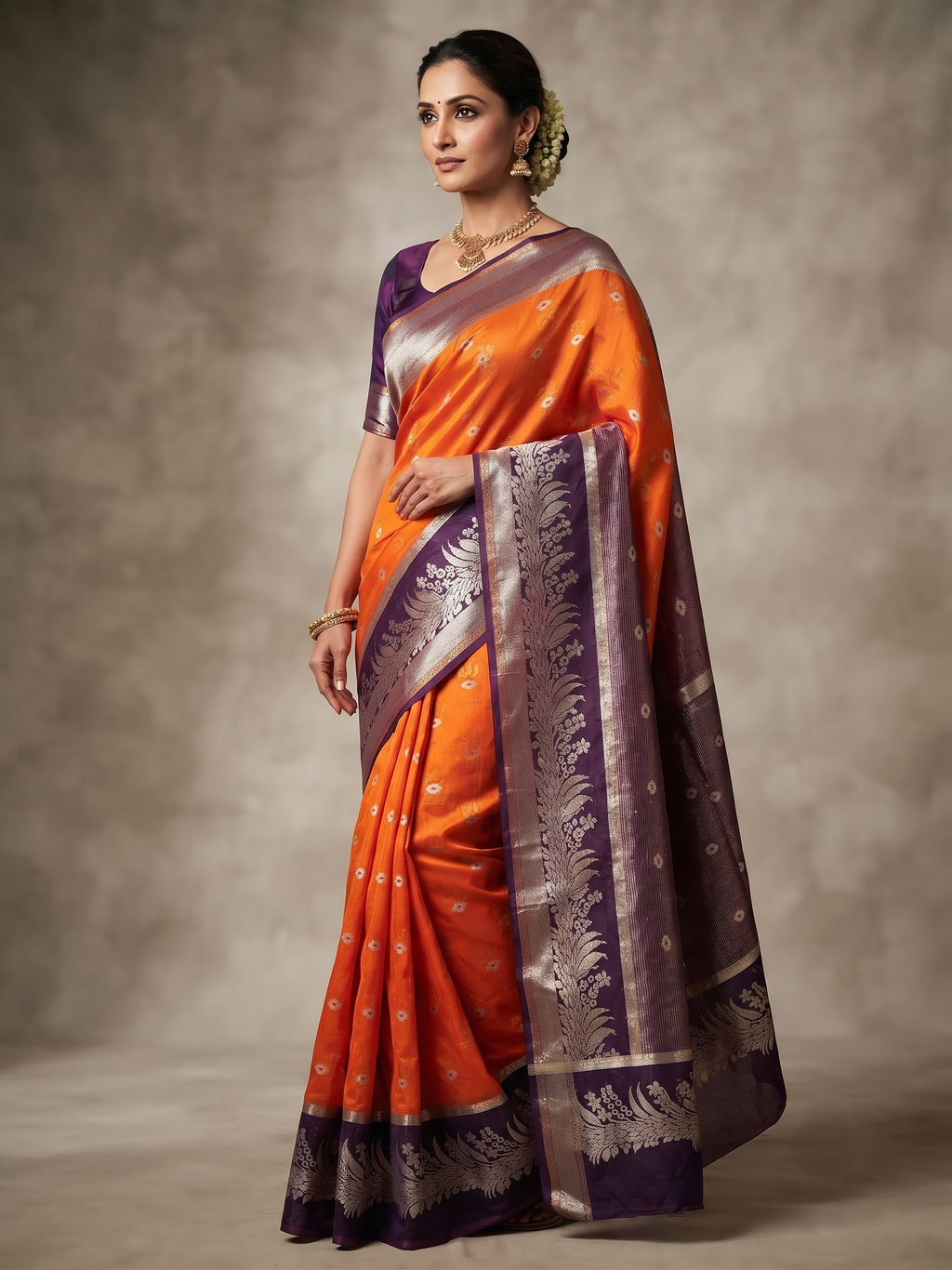 Dupion silk Features with Polka Dots in Burnt Orange