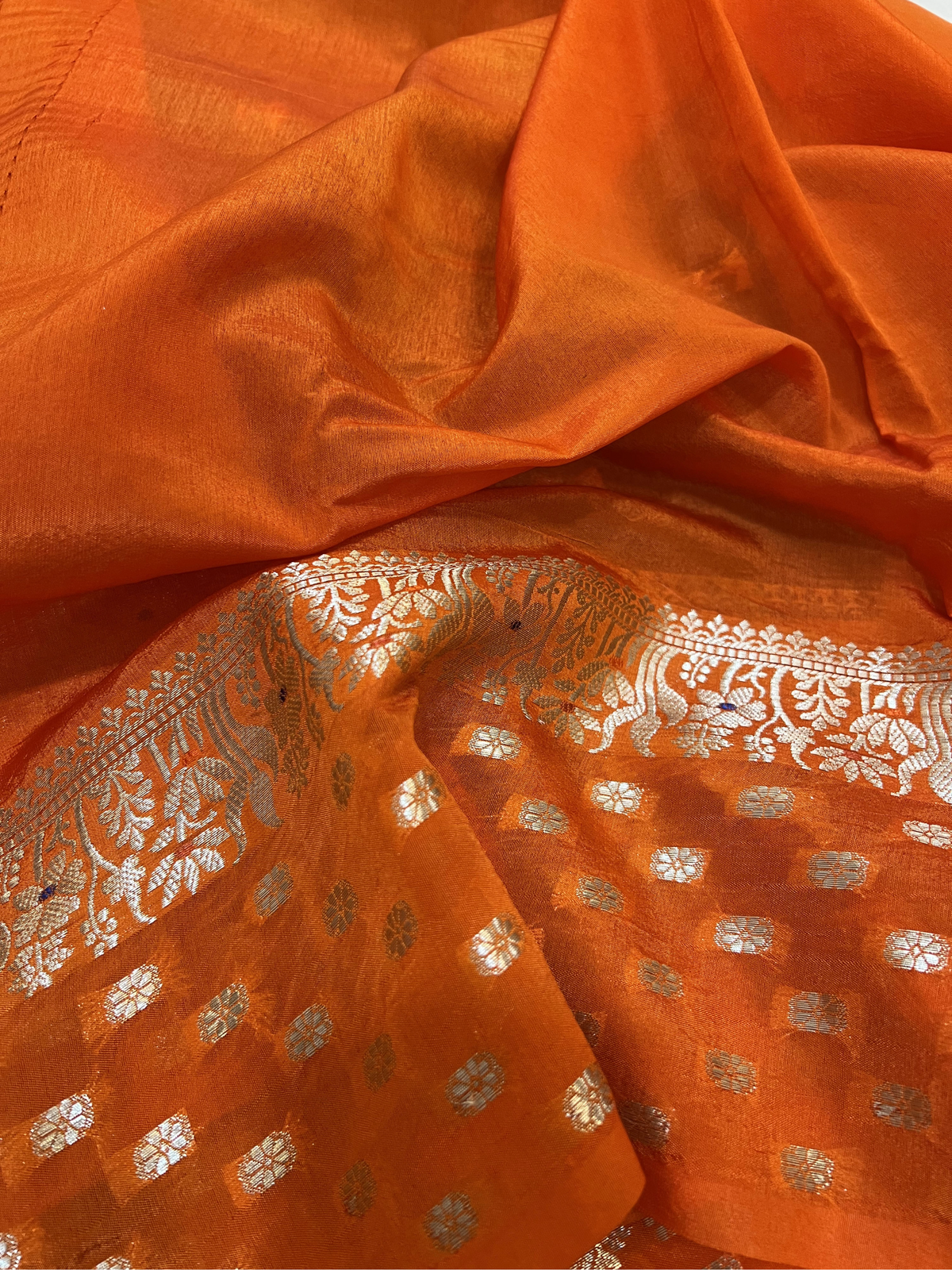 Dupion silk Features with Polka Dots in Burnt Orange