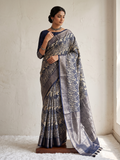 Chiffon Print Saree in deep blue