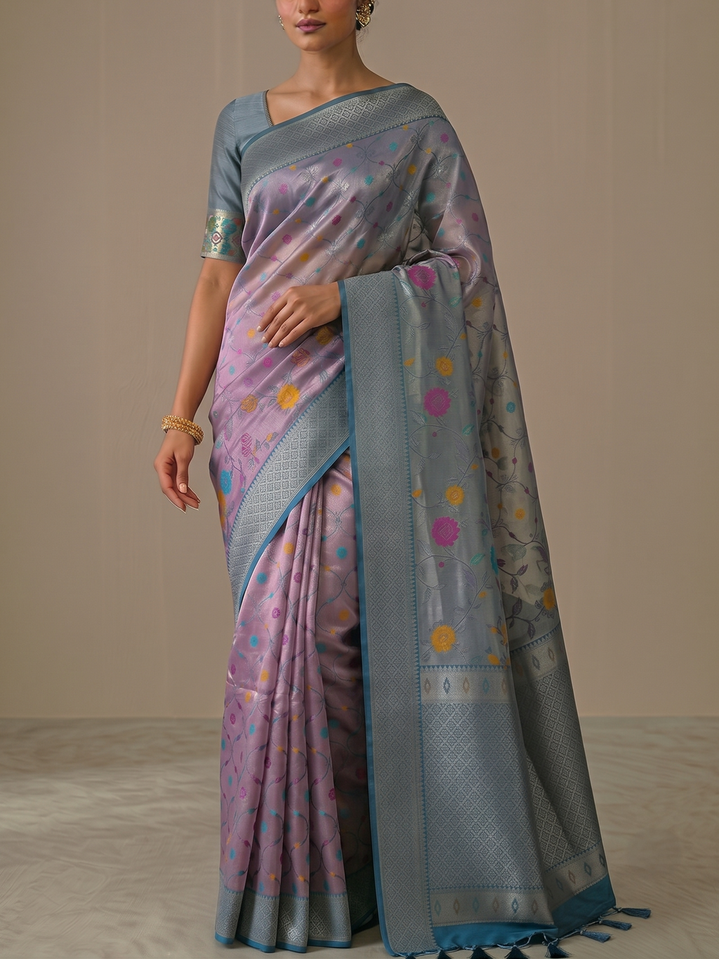 Kattan Tissue Floral Brocade Saree