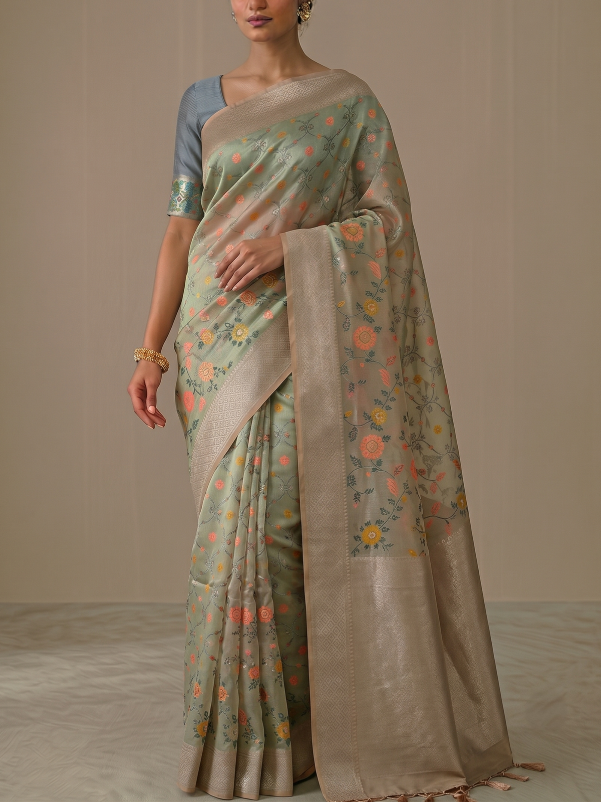 Kattan Tissue Floral Brocade Saree