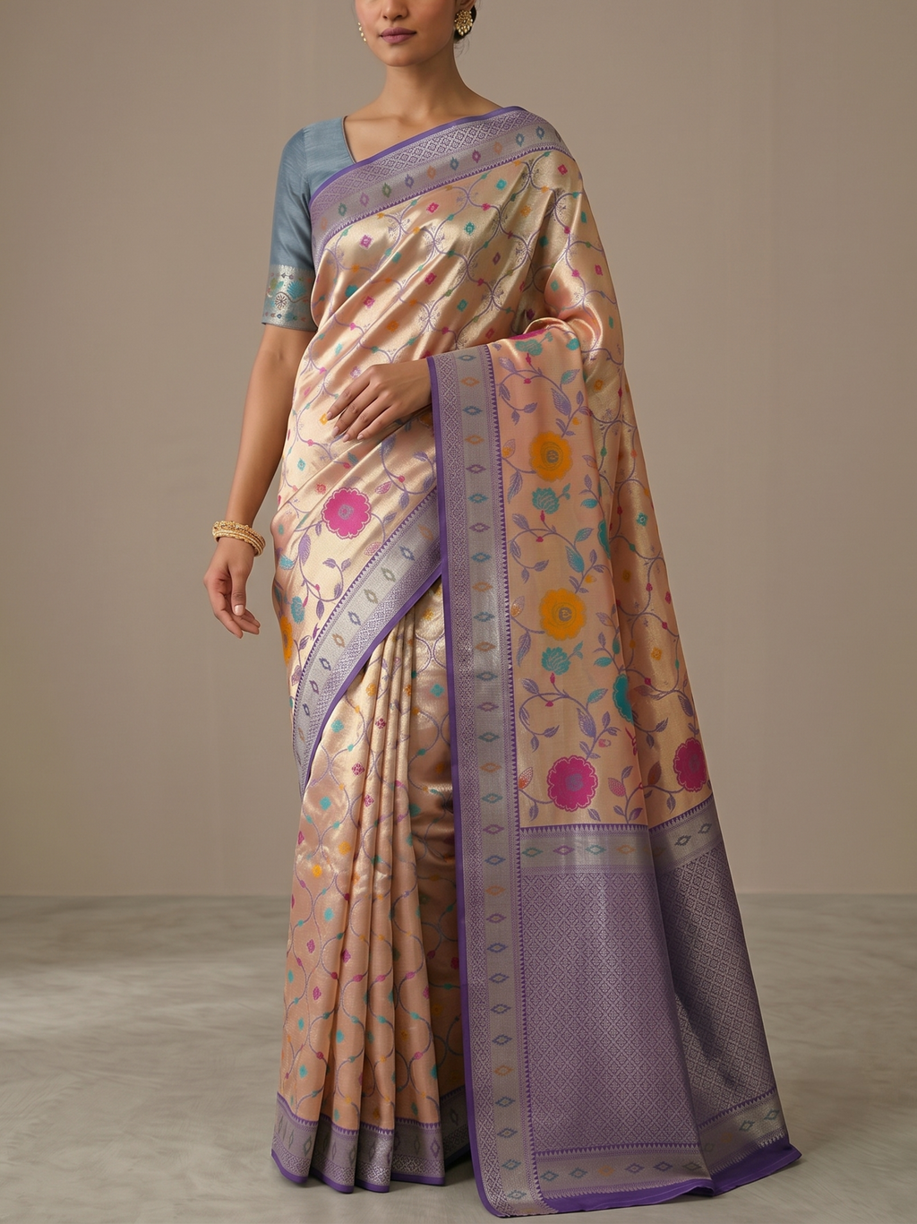 Kattan Tissue Floral Brocade Saree