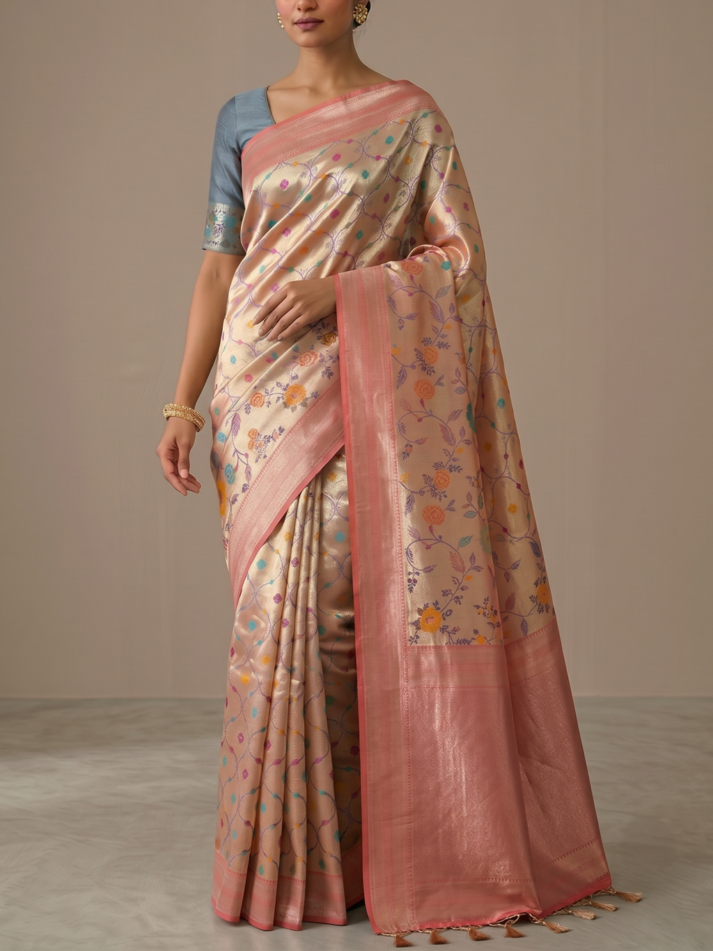 Kattan Tissue Floral Brocade Saree
