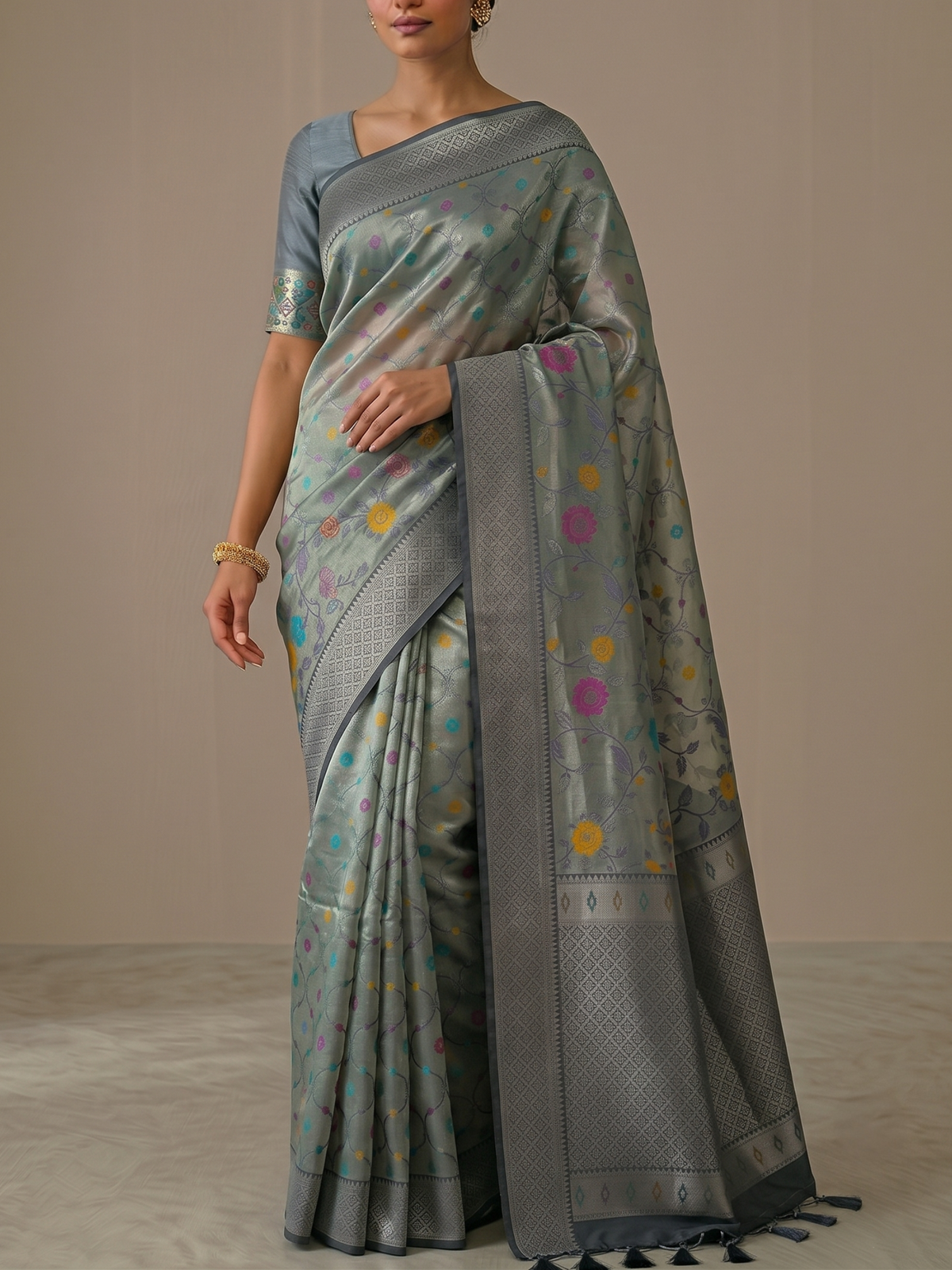 Kattan Tissue Floral Brocade Saree