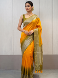 Mashru Katan Silk, mustard with green boder