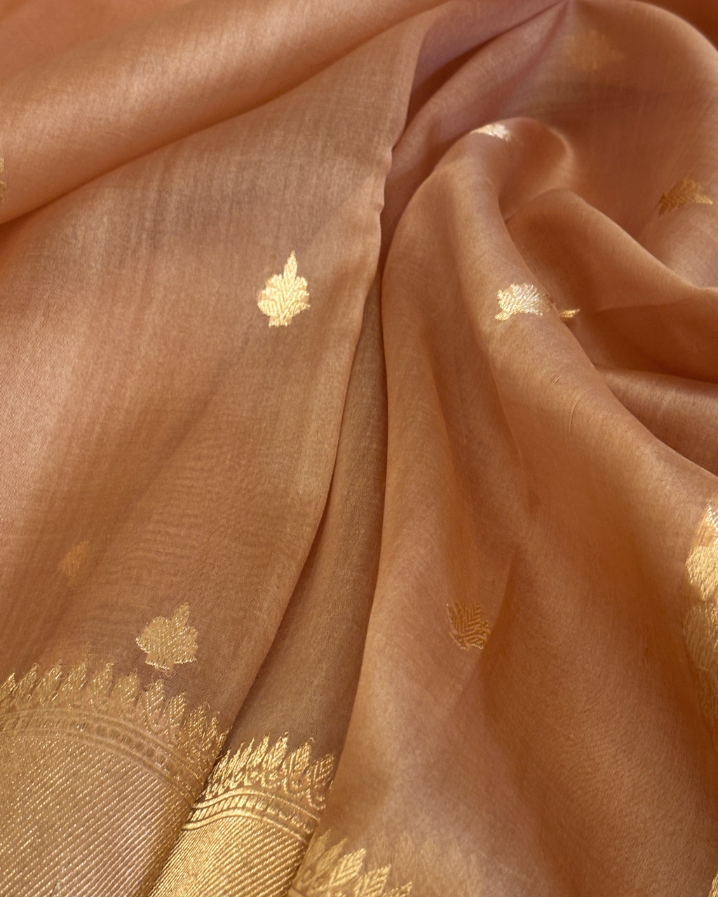 Pure Banarasi Handloom Kora in Bronze