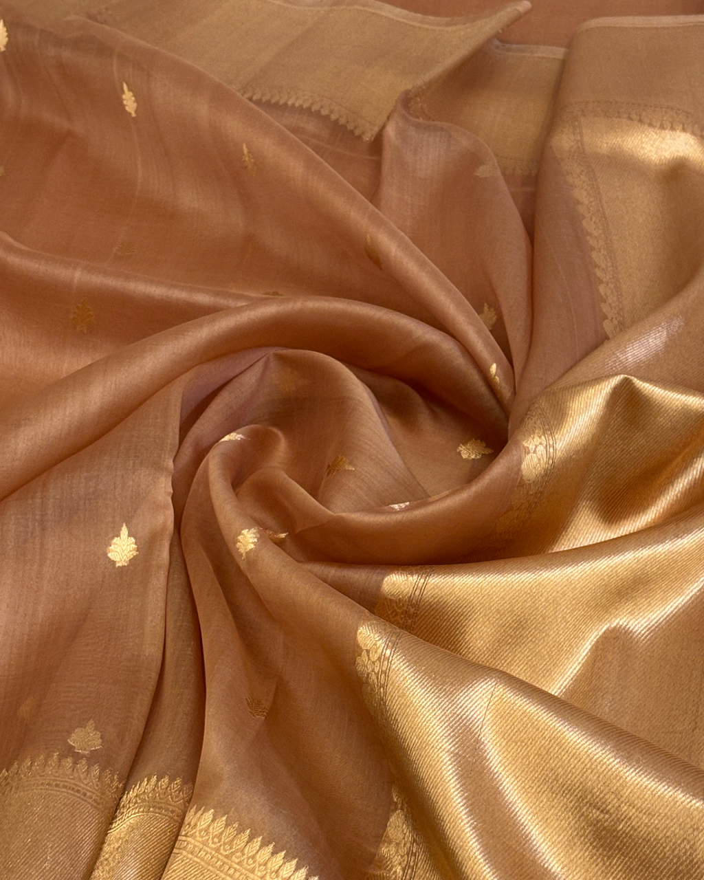 Pure Banarasi Handloom Kora in Bronze