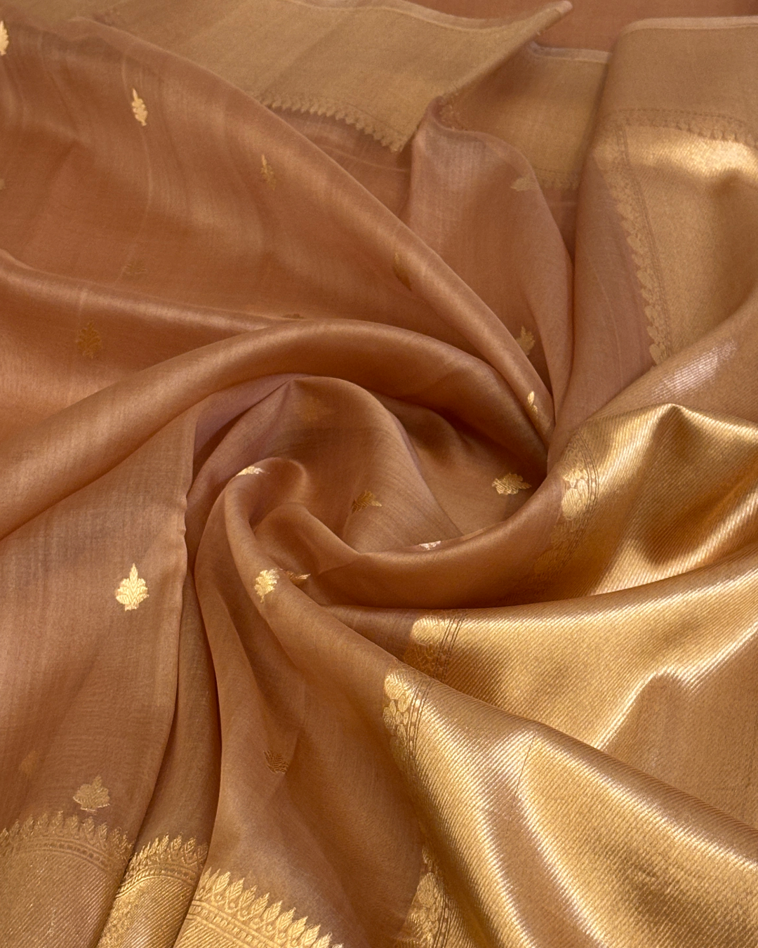 Pure Banarasi Handloom Kora in Bronze