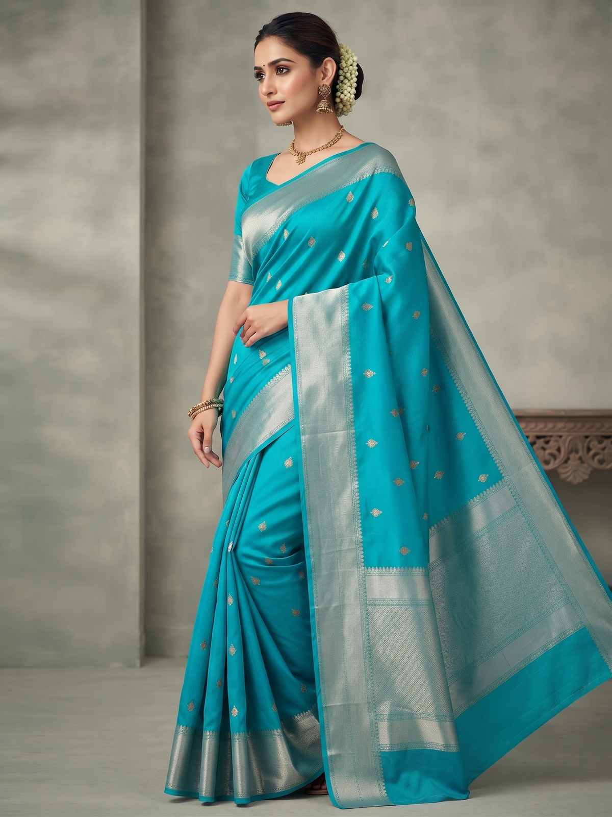 Pure Banarasi Handloom Kora in Blue