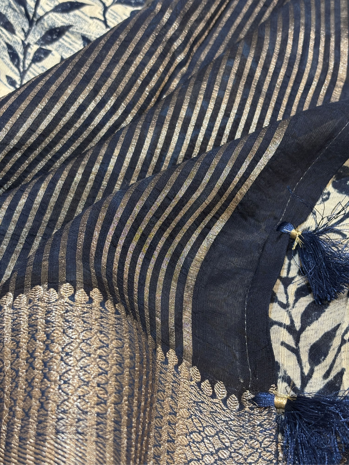 Chiffon Print Saree in deep blue