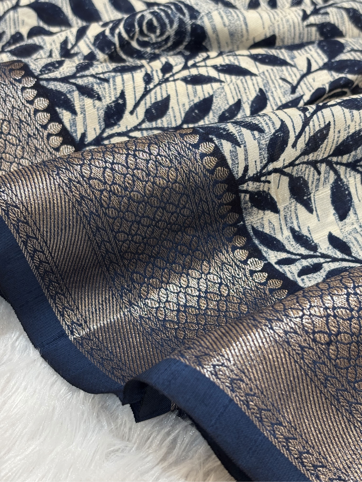 Chiffon Print Saree in deep blue