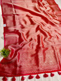 Red Viscose Tanchoi Saree