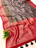 Rani & Black Viscose Tanchoi Border Anchal Jaal Saree
