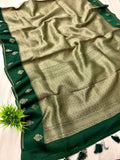 Bottle Green  Tanchoi Plain Boota Border